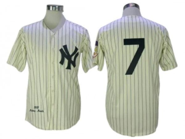 New York Yankees #7 Mickey Mantle Cream Throwback Jersey by My Store