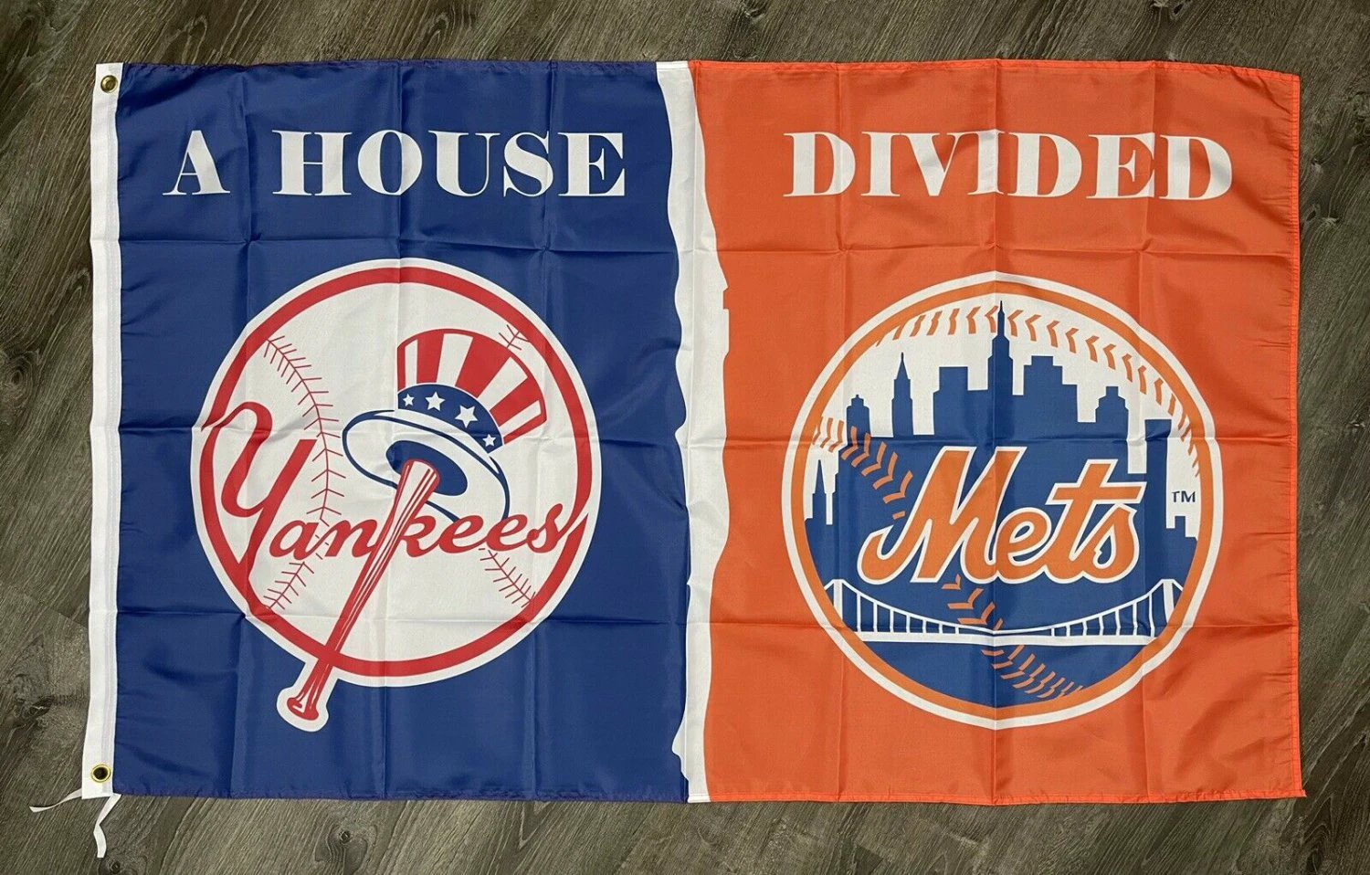 New York Yankees vs Mets House Divided Flag 3x5 ft Sports Banner Man-Cave by flagsjustdoit