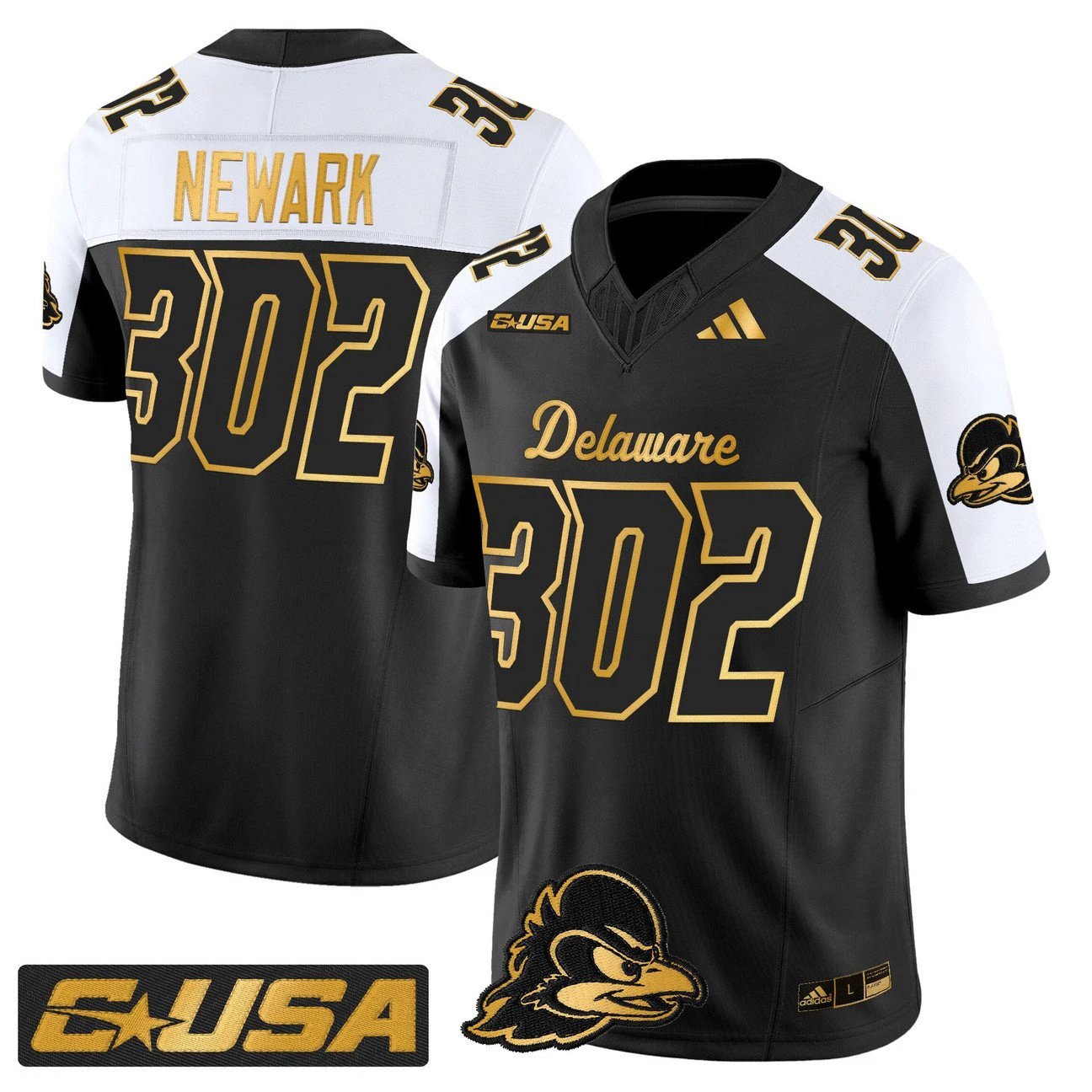 Newark Jersey #302 Delaware Blue Hens 2025 Gold Vapor Stitched by My Store NCAA Football Jerseys