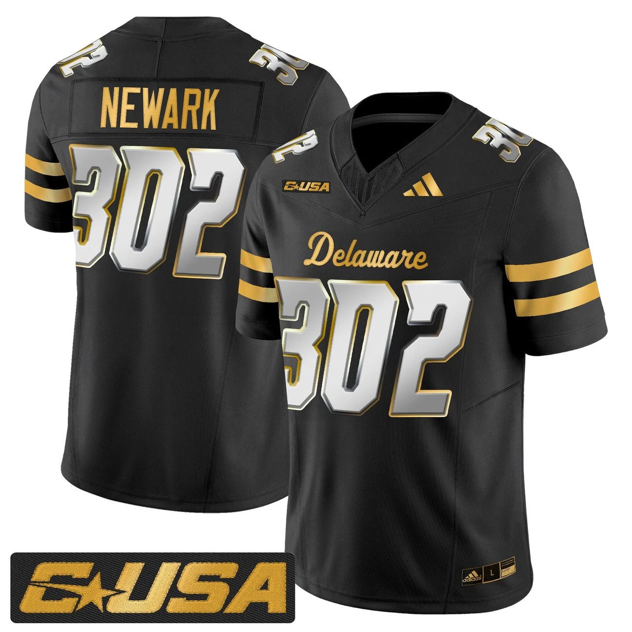Newark Jersey #302 Delaware Blue Hens 2025 Gold Vapor Stitched by My Store NCAA Football Jerseys
