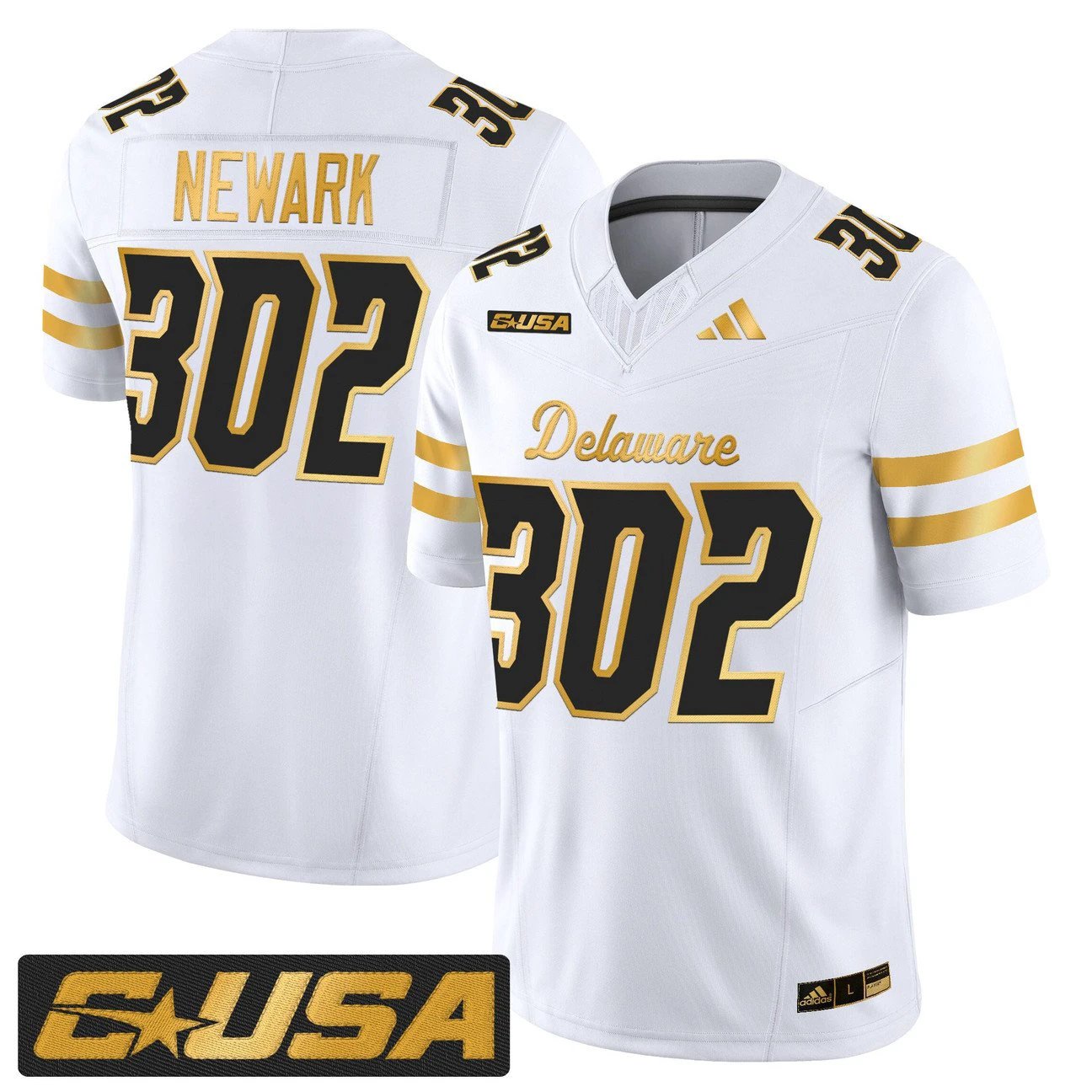 Newark Jersey #302 Delaware Blue Hens 2025 Gold Vapor Stitched by My Store NCAA Football Jerseys
