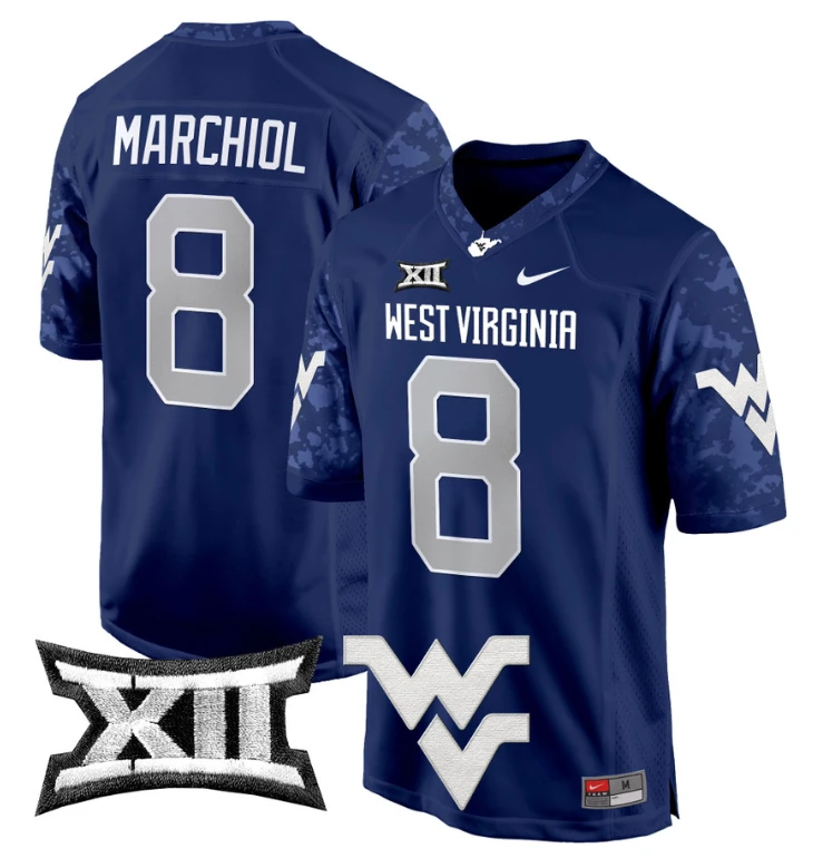 Nicco Marchiol Jersey #8 West Virginia Mountaineers Game Football Navy by My Store