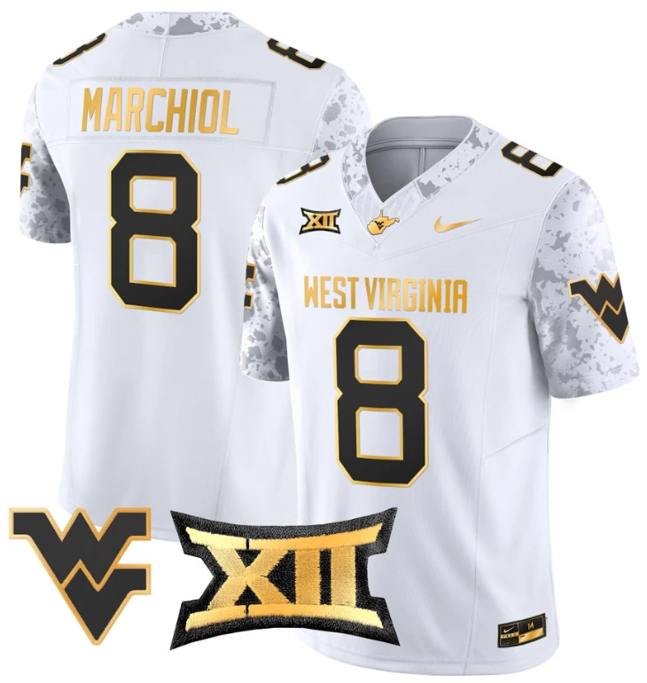 Nicco Marchiol Jersey #8 West Virginia Mountaineers Gold Vapor Football White Gold by My Store