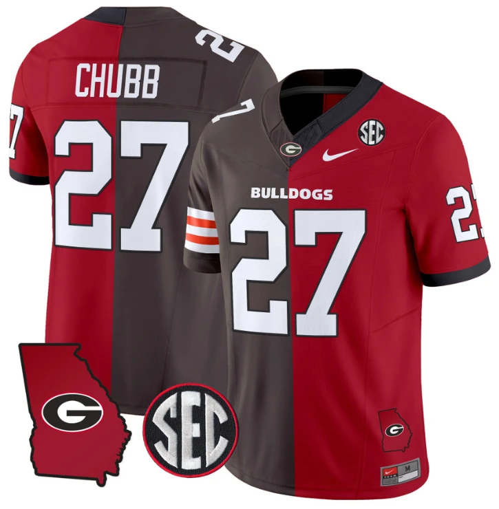 Nick Chubb Jersey #27 Georgia Bulldogs Split Vapor Football Stitched by NCAA Football Jersey