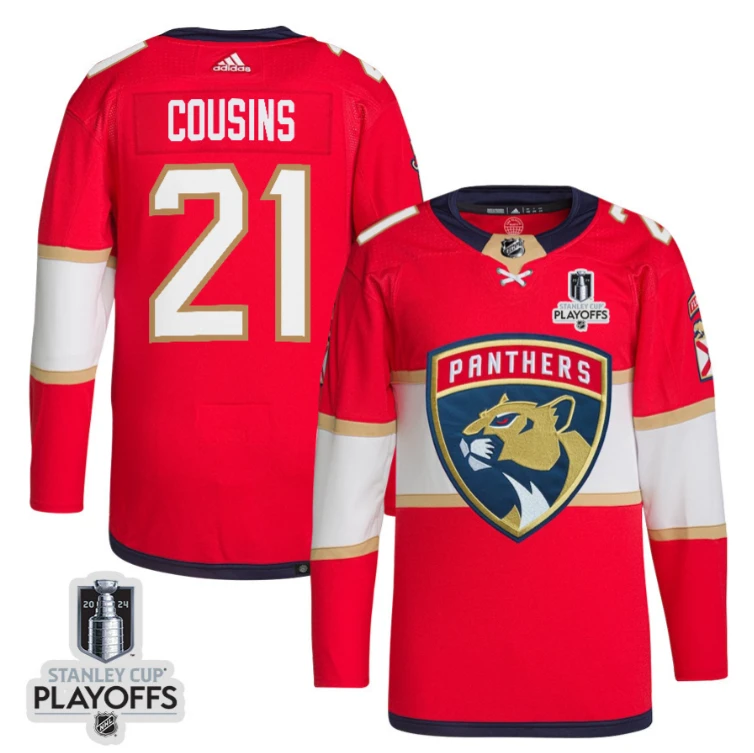 Nick Cousins 21 Florida Panthers 2024 NHL Playoffs Patch Home Jersey - Men, Red by Hockey David