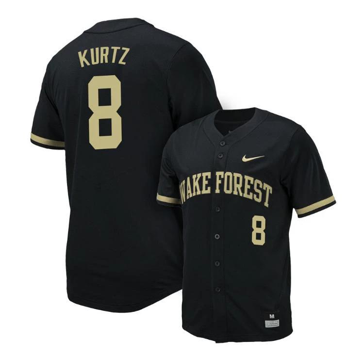 Nick Kurtz Jersey #8 Wake Forest Baseball All Stitched Black by My Store