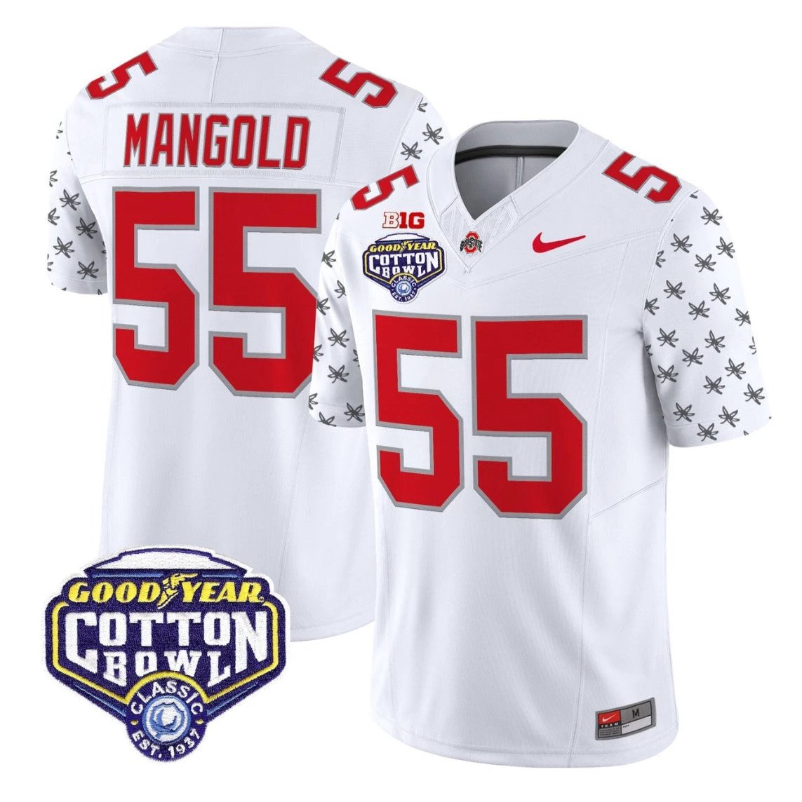 Nick Mangold Jersey #55 Ohio State 2025 Cotton Bowl Patch Stitched White Limited by NCAA Football Jersey