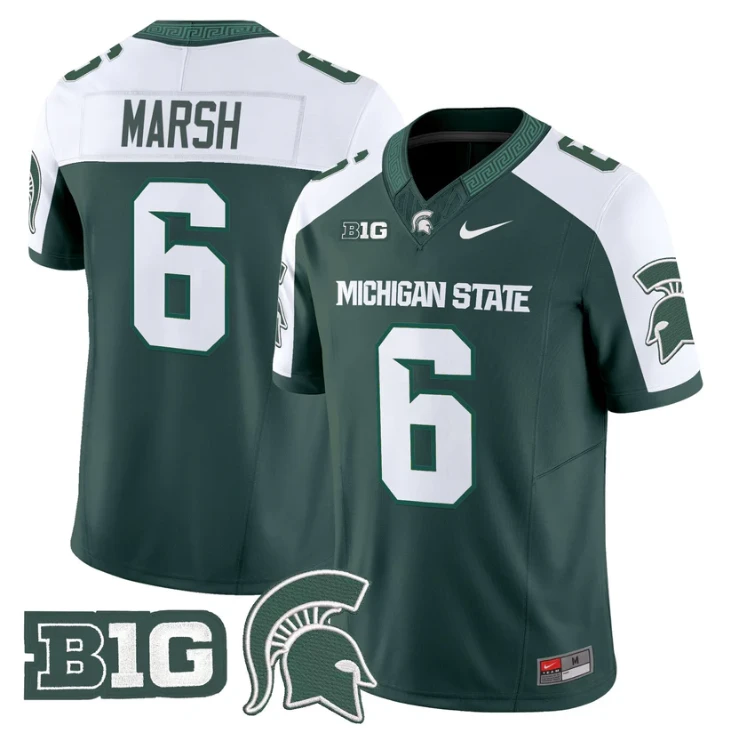 Nick Marsh Jersey #6 Michigan State Spartans 2025 Vapor Stitched Green Alter by My Store NCAA Football Jerseys