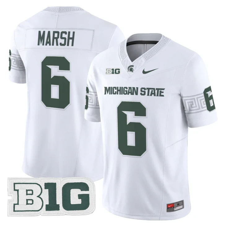 Nick Marsh Jersey #6 Michigan State Spartans 2025 Vapor Stitched White by My Store NCAA Football Jerseys