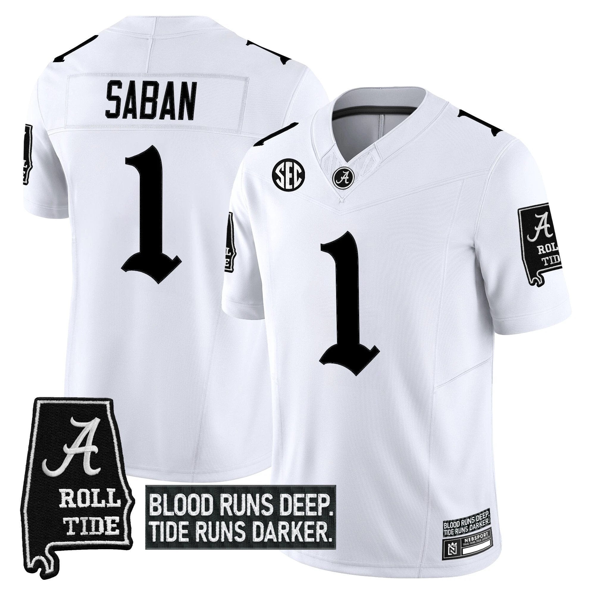 Nick Saban Jersey #1 Alabama Crimson Gothic Bama Blood Edition Stitched White by My Store