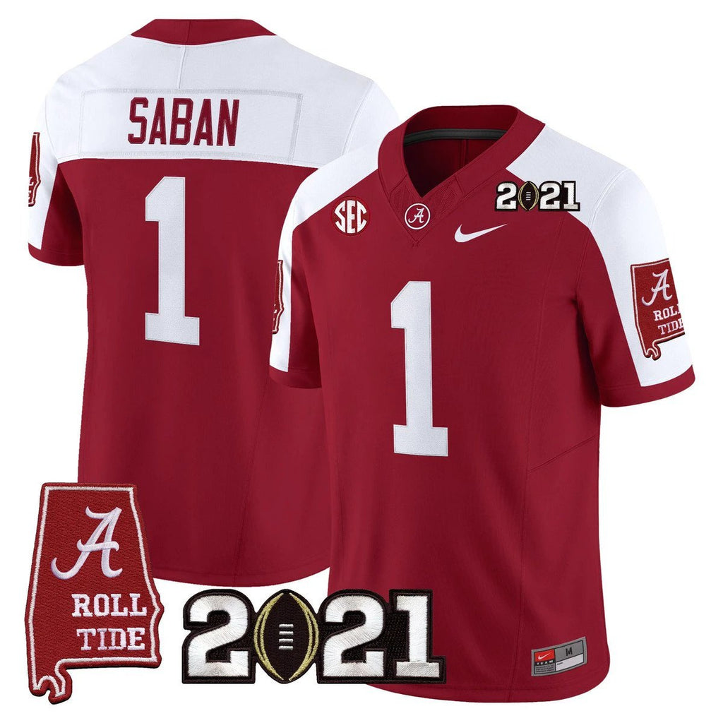 Nick Saban Jersey #1 Alabama 2021 CFP Championship Alabama Map Crimson Alter by My Store NCAA Football Jerseys