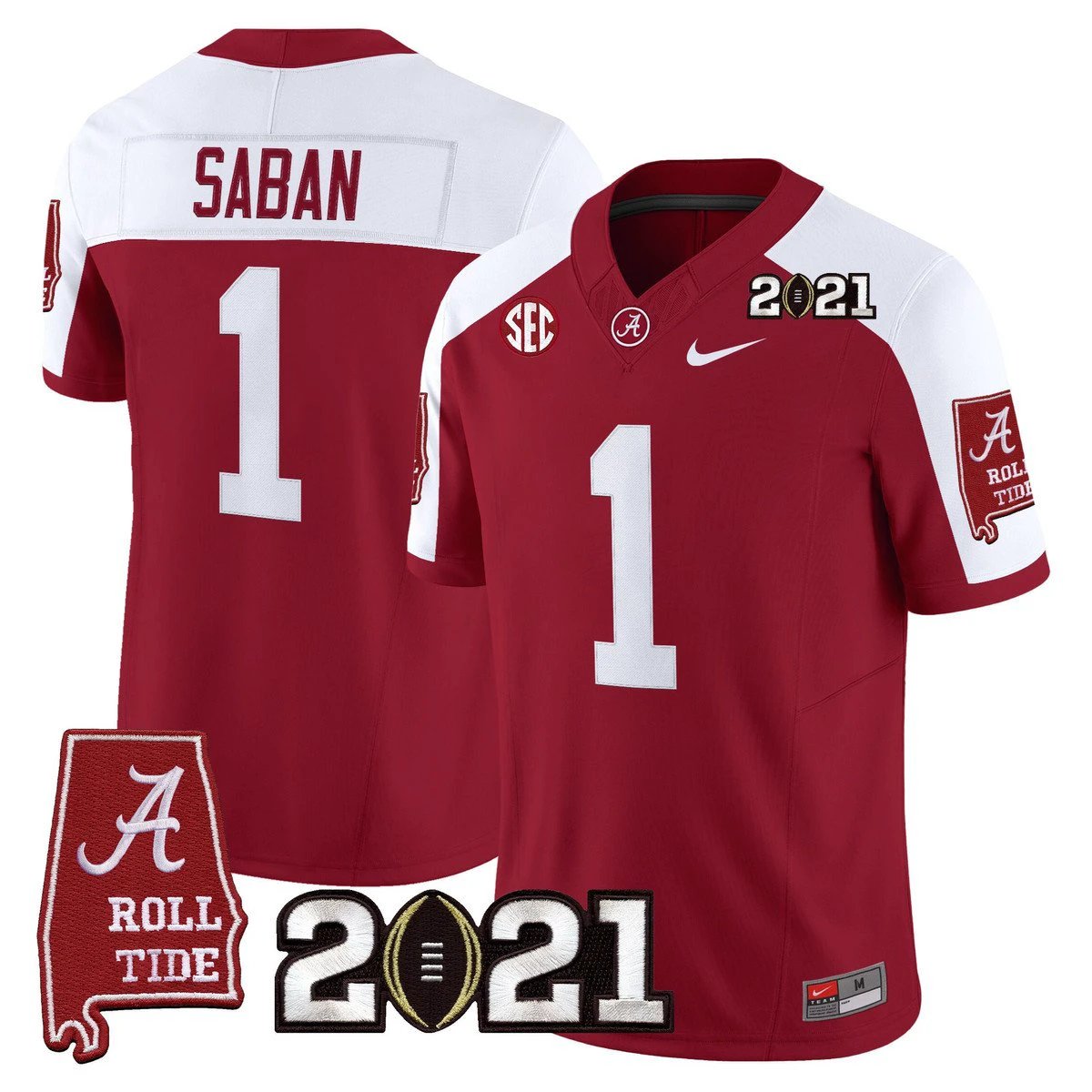 Nick Saban Jersey #1 Alabama 2021 CFP Championship Alabama Map Crimson Alter by My Store NCAA Football Jerseys