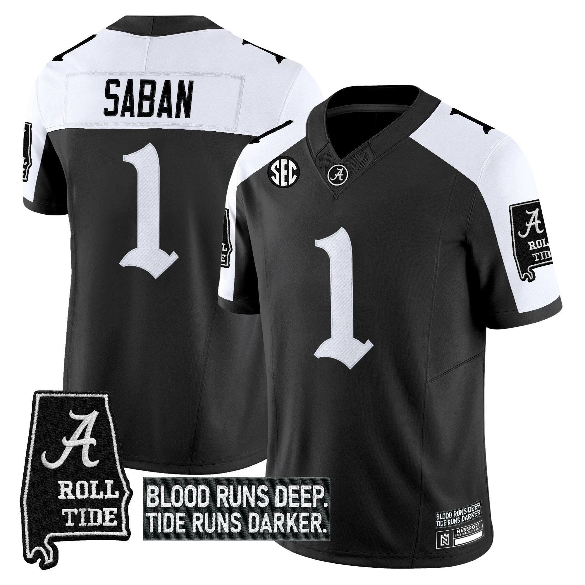 Nick Saban Jersey #1 Alabama Crimson Gothic Bama Blood Edition Stitched Alter by My Store