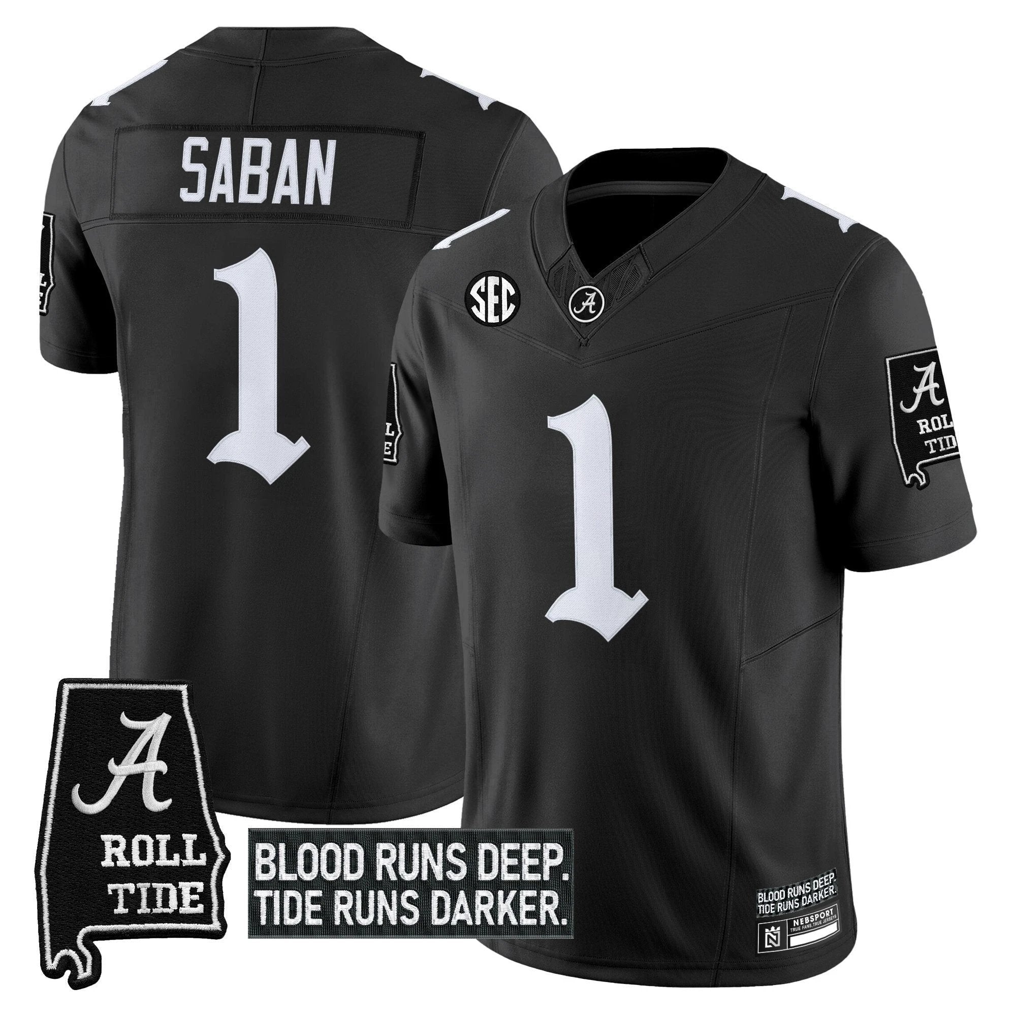 Nick Saban Jersey #1 Alabama Crimson Gothic Bama Blood Edition Stitched Black by My Store
