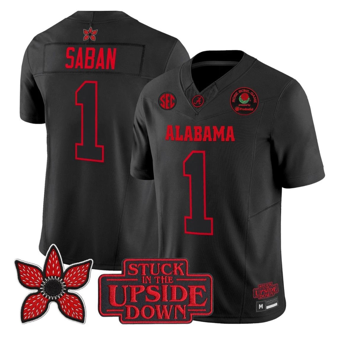 Nick Saban Jersey #1 Alabama Crimson Stranger Things 2025 Rose Bowl Stitched by My Store NCAA Football Jerseys