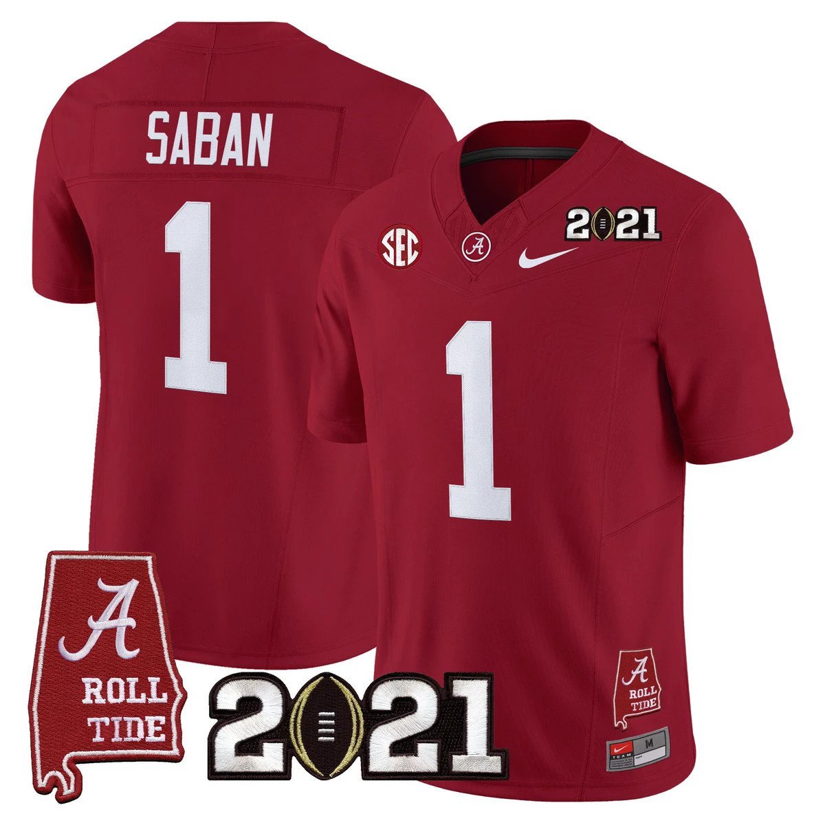 Nick Saban Jersey #1 Alabama 2021 CFP Championship Alabama Map Crimson by My Store NCAA Football Jerseys