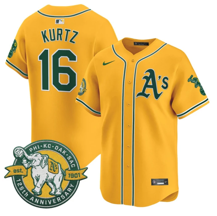 Nick Kurtz Jersey #16 Oakland Athletics 125th Anniversary Patch Stitched by My Store