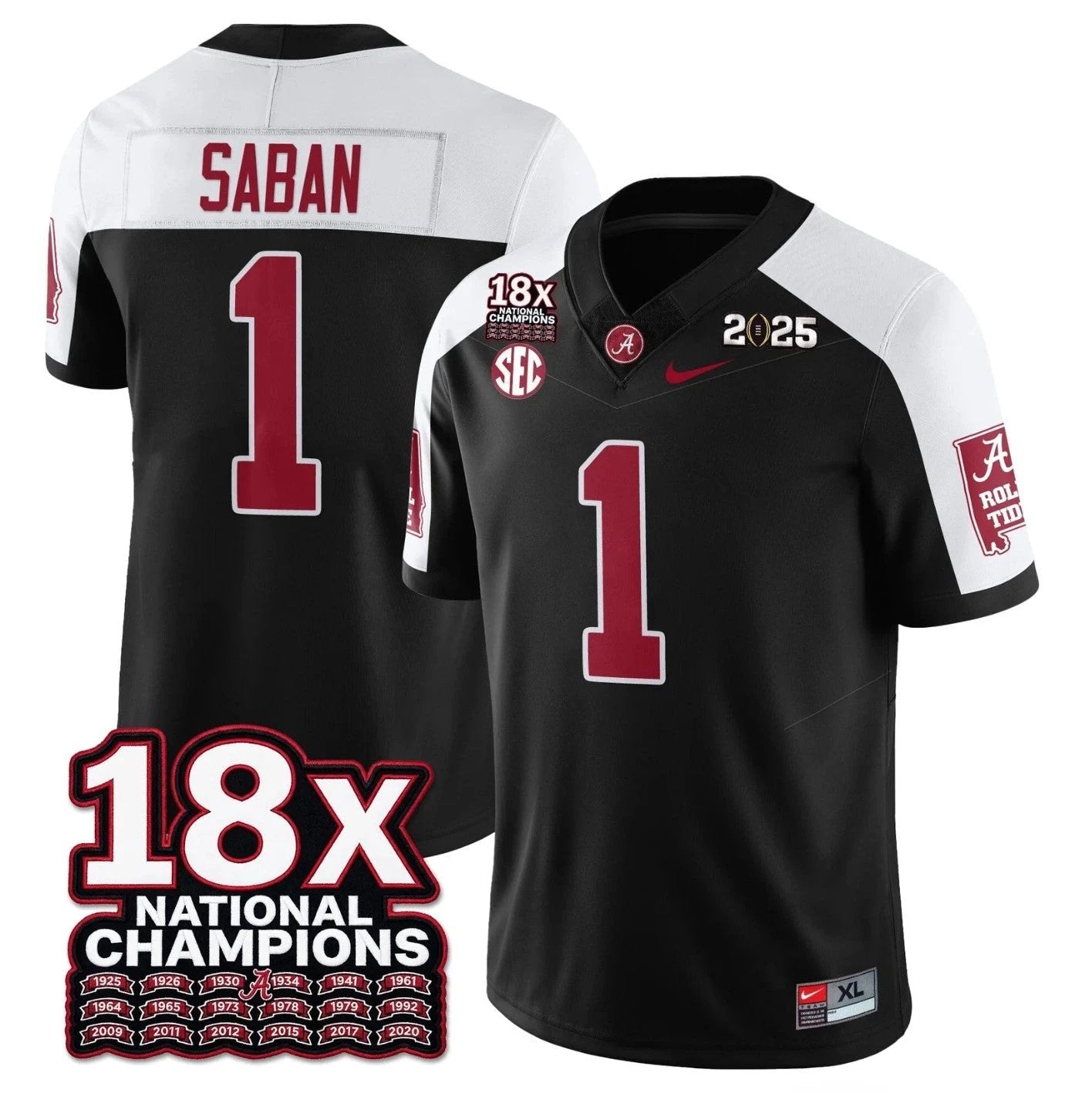 Nick Saban Jersey #1 Alabama Crimson 18x-Time National Champions Stitched by My Store NCAA Football Jerseys