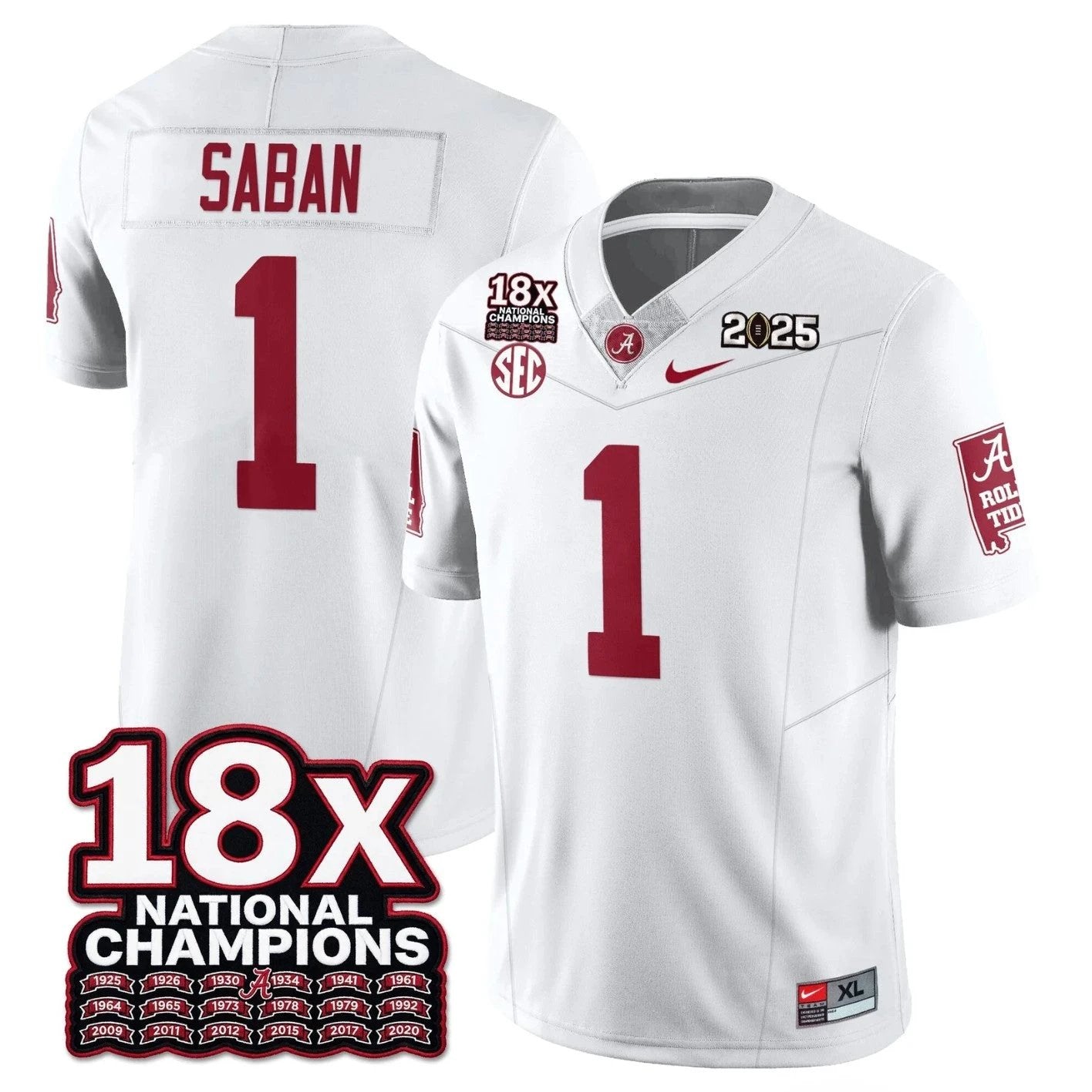 Nick Saban Jersey #1 Alabama Crimson 18x-Time National Champions Stitched by My Store NCAA Football Jerseys