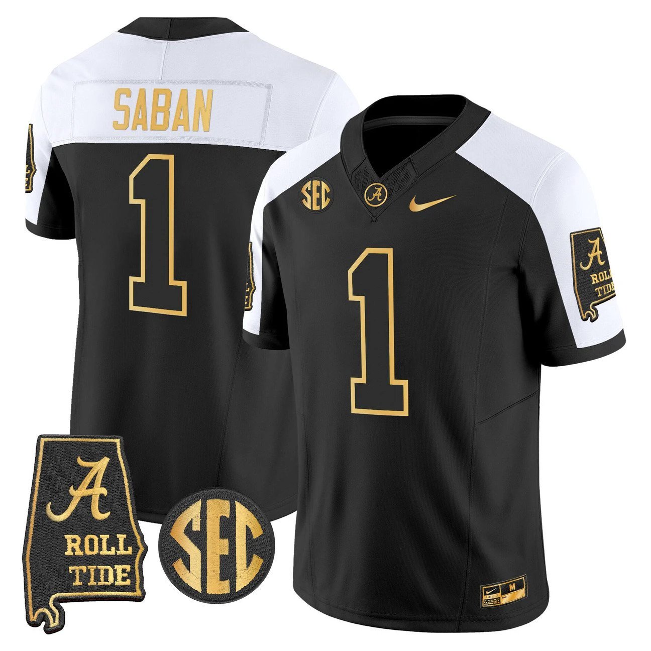 Nick Saban Jersey #1 Alabama Crimson Tide 2025 Gold Vapor Stitched by My Store NCAA Football Jerseys