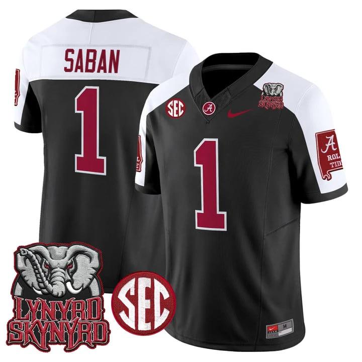 Nick Saban Jersey #1 Alabama Crimson Tide Lynyrd Skynyrd Stitched by My Store NCAA Football Jerseys