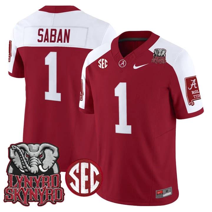 Nick Saban Jersey #1 Alabama Crimson Tide Lynyrd Skynyrd Stitched by My Store NCAA Football Jerseys
