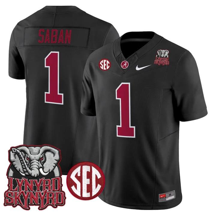Nick Saban Jersey #1 Alabama Crimson Tide Lynyrd Skynyrd Stitched by My Store NCAA Football Jerseys