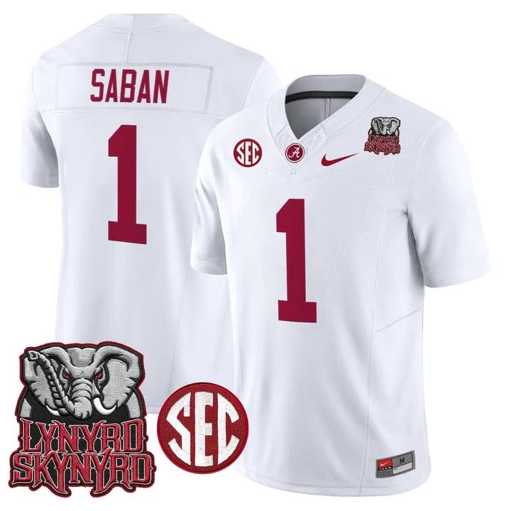 Nick Saban Jersey #1 Alabama Crimson Tide Lynyrd Skynyrd Stitched by My Store NCAA Football Jerseys