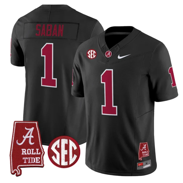 Nick Saban Jersey #1 Alabama Crimson Tide Throwback Map Stitched by My Store NCAA Football Jerseys