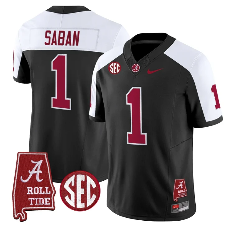 Nick Saban Jersey #1 Alabama Crimson Tide Throwback Map Stitched by My Store NCAA Football Jerseys