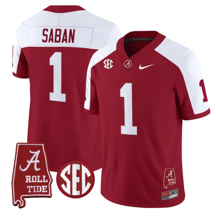 Nick Saban Jersey #1 Alabama Crimson Tide Throwback Map Stitched by My Store NCAA Football Jerseys