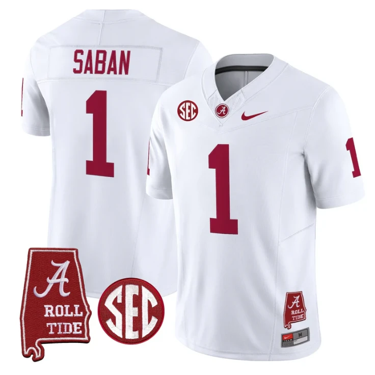 Nick Saban Jersey #1 Alabama Crimson Tide Throwback Map Stitched by My Store NCAA Football Jerseys