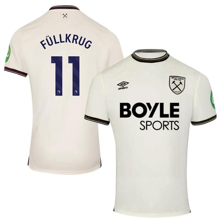 Niclas Fullkrug #11 West Ham United 2025-26 Away Match Jersey – Cream by Soccer Jersey