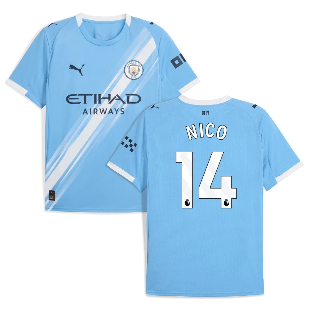 Nico Gonzalez 14 Manchester City 2025-26 Home Men Jersey – Sky Blue by Soccer Jersey