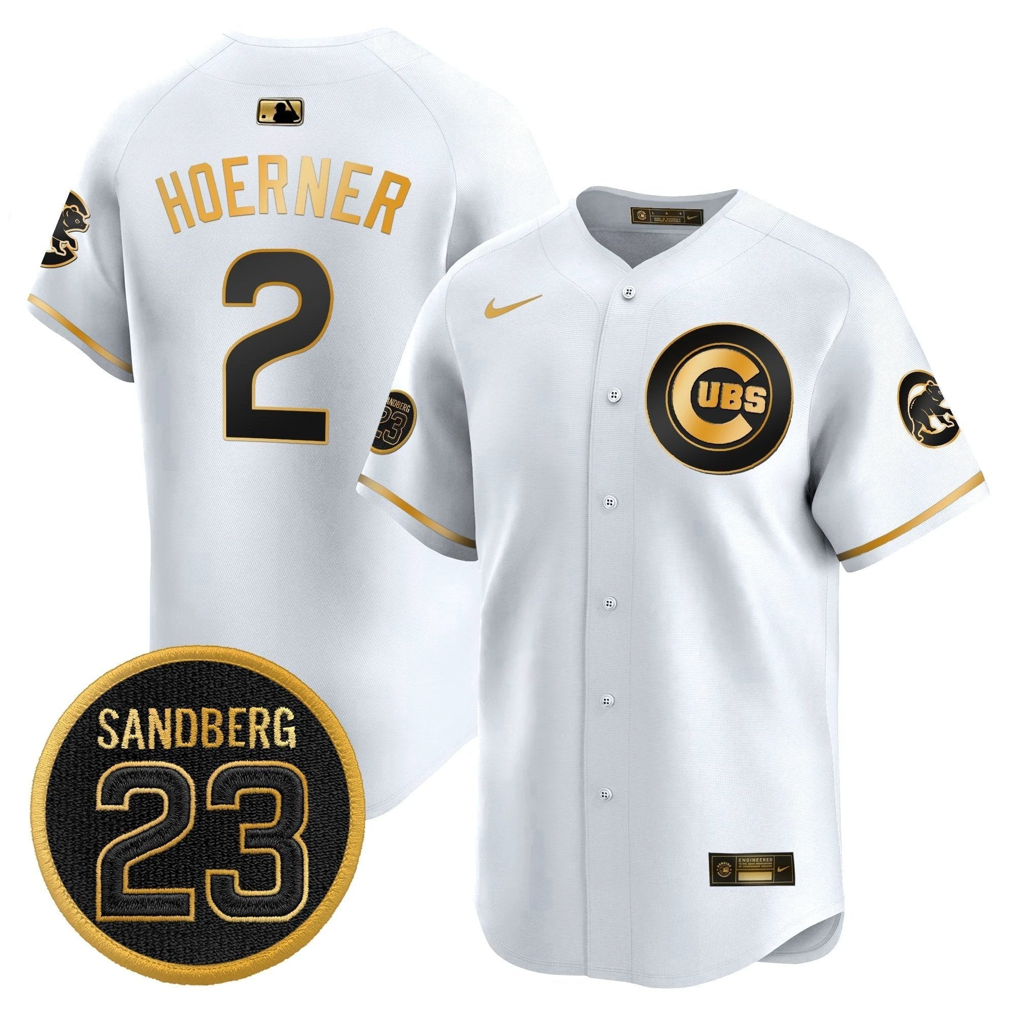Nico Hoerner Jersey #2 Chicago Cubs Ryne Sandberg Tribute Stitched White Gold by My Store