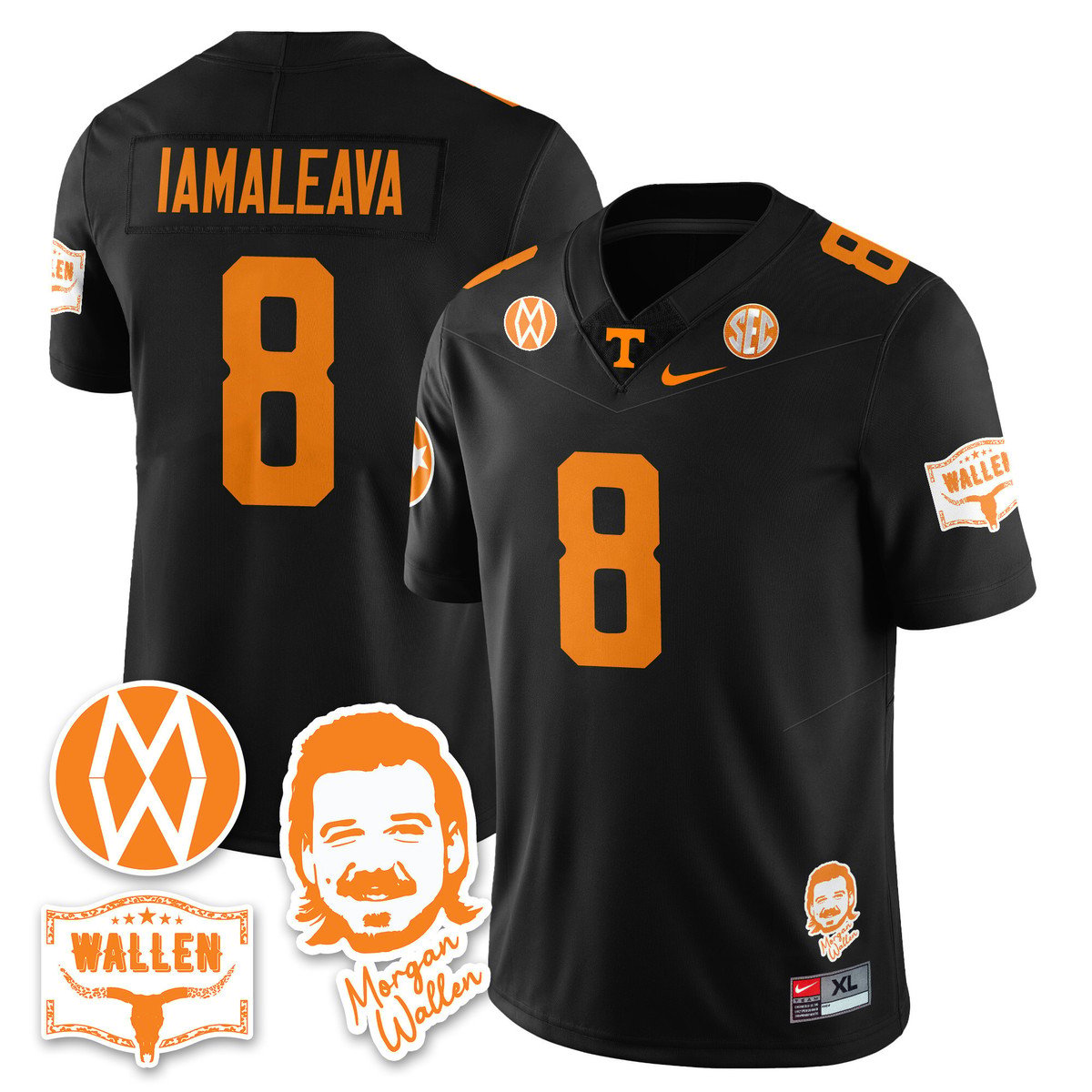 Nico Iamaleava Jersey #8 Tennessee Vols Morgan Wallen 2025 Stitched Black by My Store
