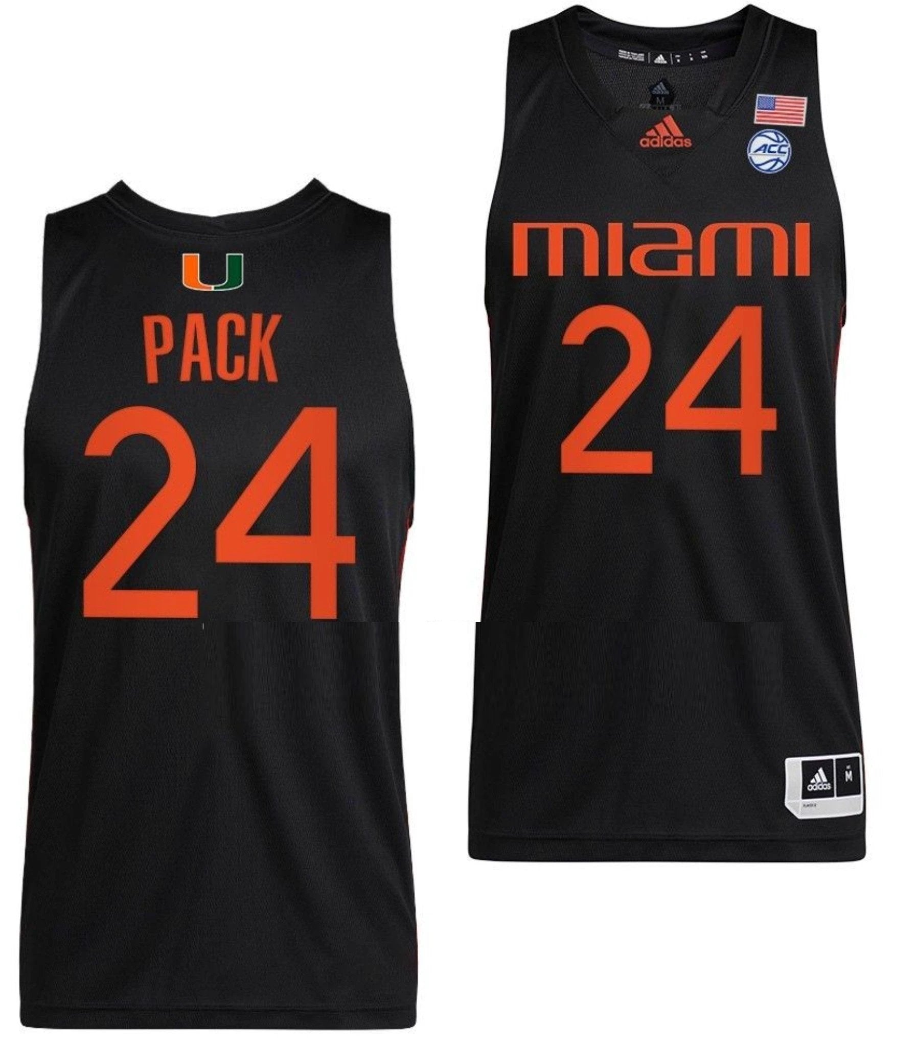 Nijel Pack Jersey Miami Hurricanes College Basketball Alternate Black #24 by My store basketball