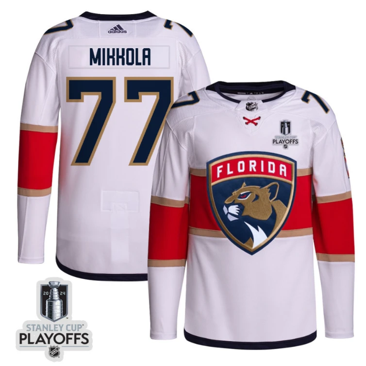 Niko Mikkola 77 Florida Panthers 2024 NHL Playoffs Patch Away Jersey Customized - Men, White by Hockey David