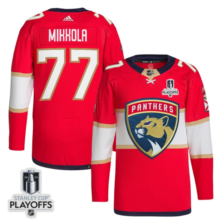 Niko Mikkola 77 Florida Panthers 2024 NHL Playoffs Patch Home Jersey - Men, Red by Hockey David