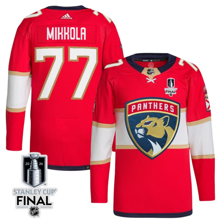 Niko Mikkola 77 Florida Panthers 2024 STANLEY CUP Final Home Breakaway Jersey Men, Red by Hockey David