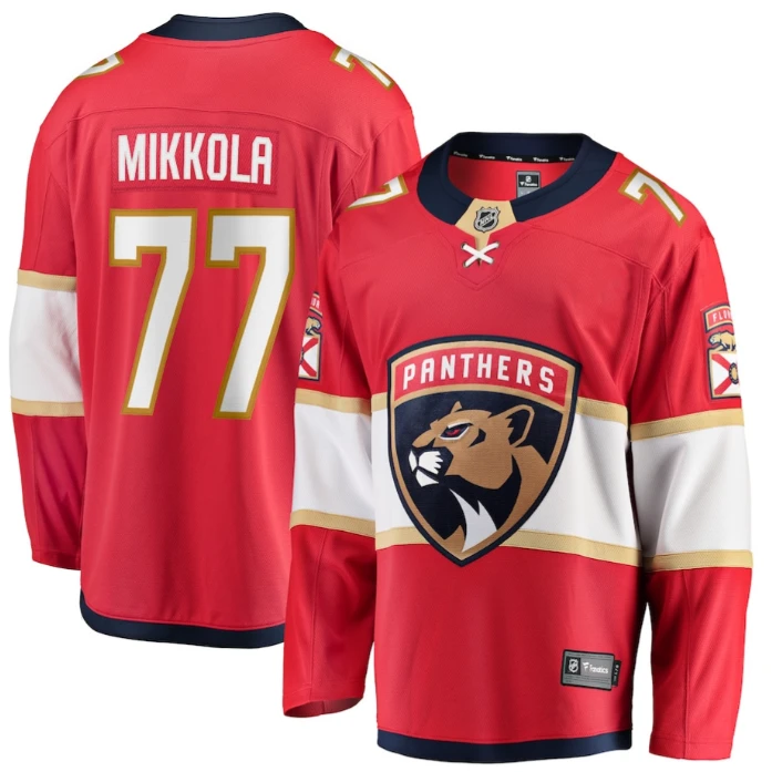Niko Mikkola 77 Florida Panthers 2025 Stanley Cup Final Home Breakaway Men Jersey Red by Hockey David