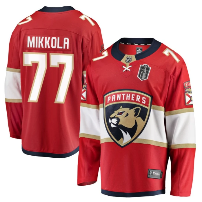 Niko Mikkola 77 Florida Panthers 2025 Stanley Cup Final Home Breakaway Men Jersey Red by Hockey David
