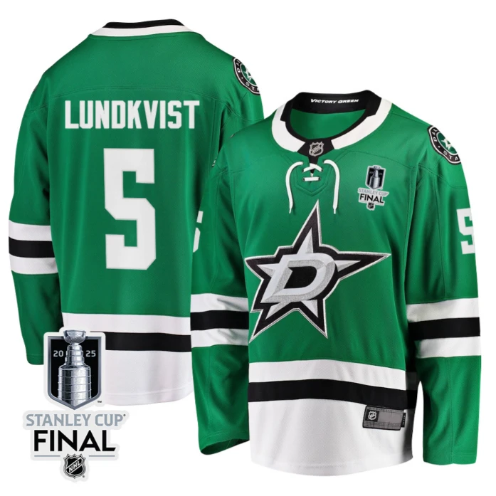Nils Lundkvist 5 Dallas Stars 2025 STANLEY CUP Final Patch Home Men Jersey Black by Hockey David