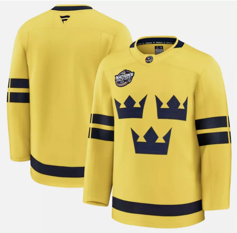 No Name Jersey Sweden Yellow 2025 4 Nations Face-Off Stitched by Hockey David
