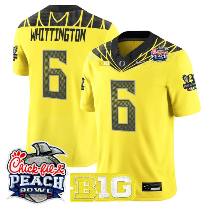 Noah Whittington Jersey #6 Oregon Ducks 2026 Peach Bowl Patch Stitched Yellow by NCAA Football Jersey