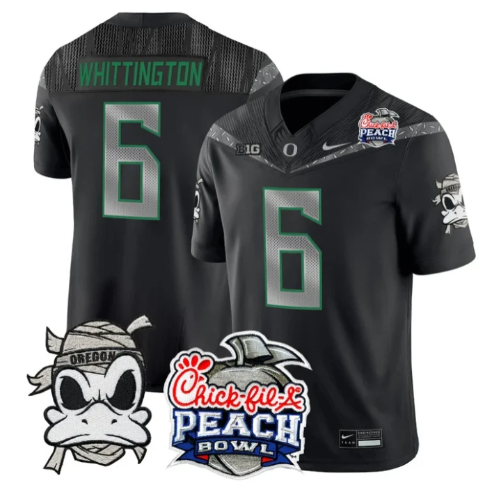 Noah Whittington Jersey #6 Oregon Ducks Mummy Duck 2026 Peach Bowl Black by My Store NCAA Football Jerseys
