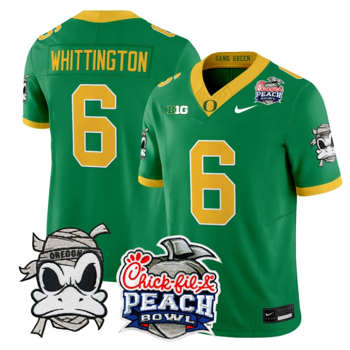 Noah Whittington Jersey #6 Oregon Ducks Mummy Duck 2026 Peach Bowl Green by My Store NCAA Football Jerseys