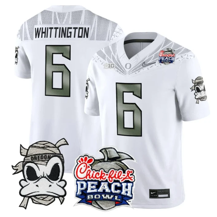 Noah Whittington Jersey #6 Oregon Ducks Mummy Duck 2026 Peach Bowl White by My Store NCAA Football Jerseys