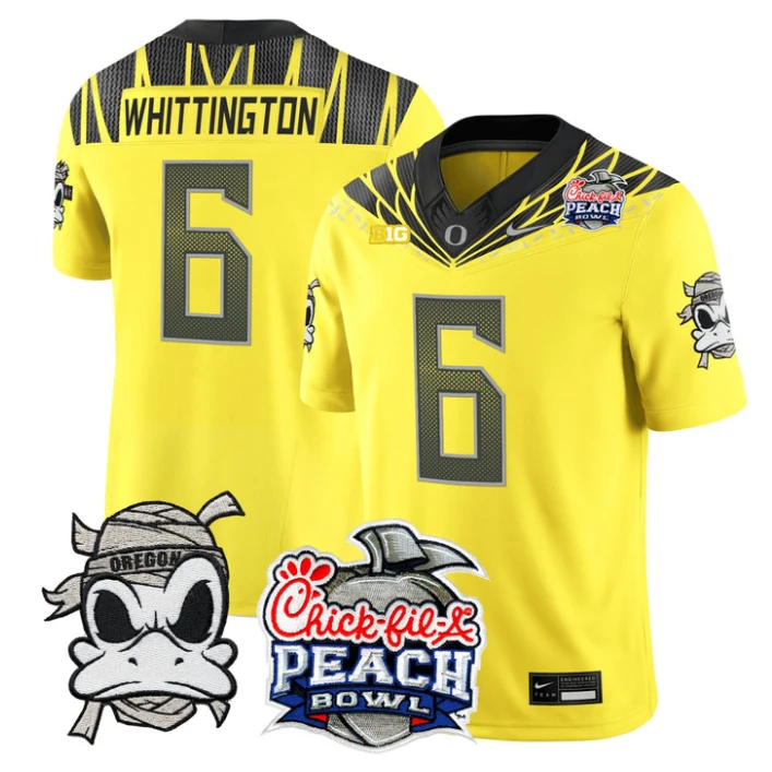 Noah Whittington Jersey #6 Oregon Ducks Mummy Duck 2026 Peach Bowl Yellow by My Store NCAA Football Jerseys