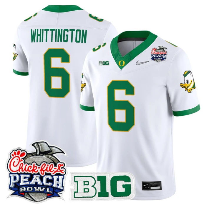 Noah Whittington Jersey #6 Oregon Ducks 2026 Peach Bowl Patch Stitched by My Store NCAA Football Jerseys